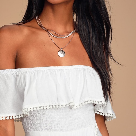 Lulus Blissful White Off-the-Shoulder Smocked Romper - Picture 2 of 6